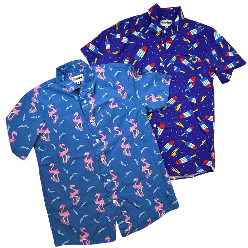 Tipsy Elves Mens Large shirts Lot of 2 Flamingo Skateboarding Popsicle- marks